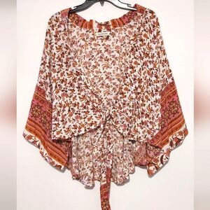 Paparazzi Women's Boho Floral Tie-Front Kimono Top EUC Size L/XL